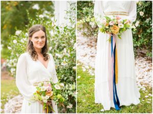 Stunning boho bride in long sleeve wedding dress